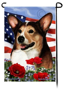 Patriotische Blumen Garten Flagge - offen Tri Pembroke Welsh Corgi - Bild 1 von 1