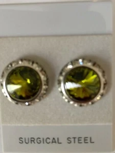 OLIVINE PIERCED EARRINGS go with horse show number magnets Rivoli Crystals - Picture 1 of 1