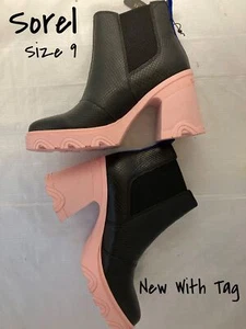 Sorel Chelsea High-Heel Boots Black Pink Women's Brex Size 9 US New With Tag - Imagen 1 de 7