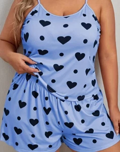 Pijama Mujer Conjunto Sexy HEARTS Cami Set Camisole Shorts Plus size 1X - 4XL - Picture 1 of 13