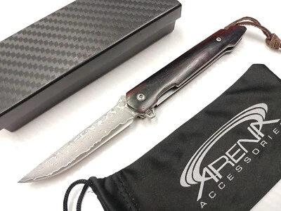 Cuchillo de bolsillo de madera EDC delgado de acero Damasco real para caballeros rodamiento de bolas aleta pivotante Foto 1 de 4