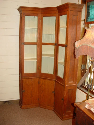 Unique 19th c. Oak Angled Corner Cabinet, One of a Kind Cover