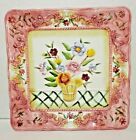 Floral Square Plate with Dimensional Raised Flowers. Gorgeous Decorative Dish