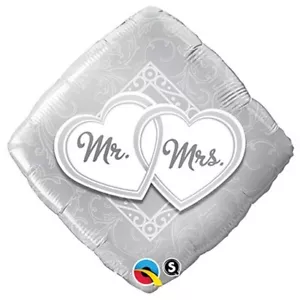 18" Mr & Mrs Entwined Hearts Foil Balloon - Qualatex - Wedding - Anniversary - Picture 1 of 1