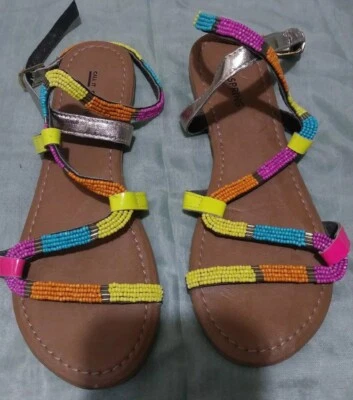 CALL IT SPRING Balestrieri Gladiator SANDALS  MULTI-COLORED Beaded Strap SZ 7.5 - Image 1 of 4