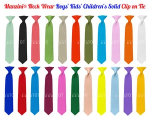 Manzini® Neck Wear Boys' Kids' Children's Solid Pre Tied Ready to Clip On Tie - Picture 1 of 52