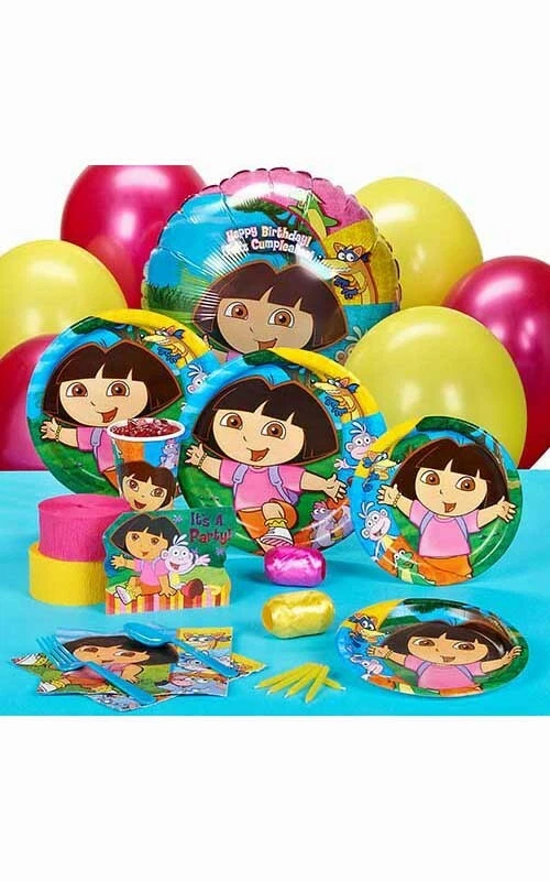 DORA THE EXPLORER 8 PERSON GIRLS BIRTHDAY PARTY PACK DECORATIONS BALLOONS PLATES - Image 1 of 1
