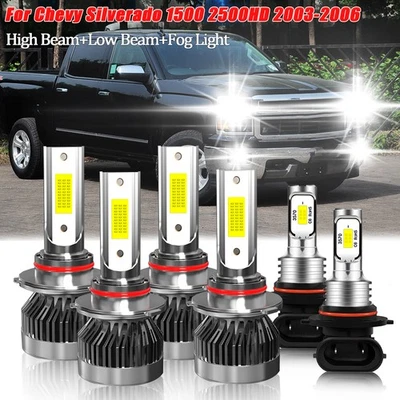 For Chevy Silverado 1500 2500HD 2003-2005 2006 LED Headlight +Fog Lights Bulbs - Image 1 of 4