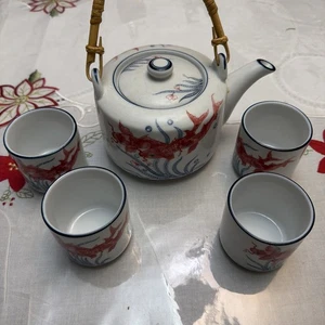 World Market Japanese Koi Goldfish • 5 Pieces • White/ Orange/Blue • Teapot Set - Picture 1 of 6