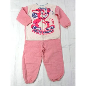 Vintage Peter Rabbit Graphic Print Flannel One Piece Pajamas Costume 4 5 1950s - Picture 1 of 9