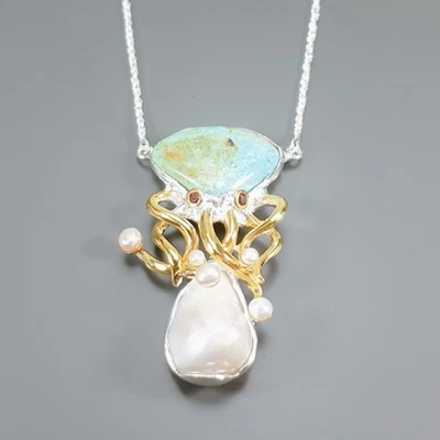 Handmade 25 ct+ Natural Baroque Pearl Necklace 925 Sterling Silver 17.75"/N27587 - Image 1 of 4