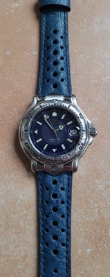 Reloj de cuarzo profesional Tag Heuer WH1115 para hombre serie 6000 correa de cuero azul Foto 1 de 4