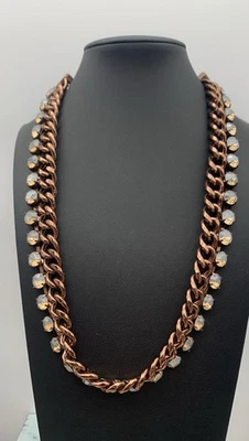 Chicos Copper Tone Chunky Chain Link Rhinestone Statement Necklace 18” - Image 1 of 4