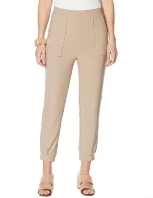 Calça jogger Marla Wynne WynneLayers luxo crepe pull-on tamanho XS areia nude nova com etiquetas - Imagem 1 de 4