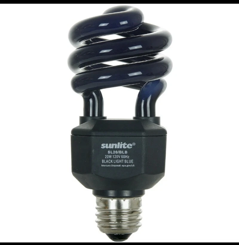 Sunlite 75W UV Blacklight Spiral CFL Fluorescent Light Bulb Blue SL20 - Image 1 of 4