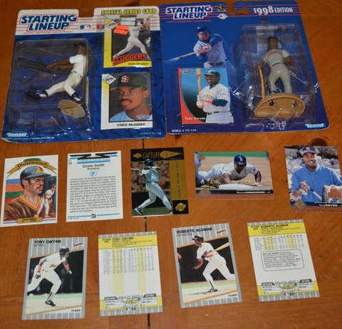 SAN DIEGO PADRES PAIR OF SLU ACTION FIGURES TONY GWYNN & FRED McGRIFF + CARDS Cover