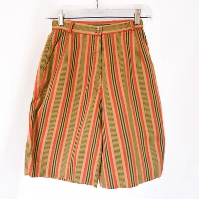 Vintage 60s Retro Brown Red Mustard Striped High Waist Shorts Mod XXS/XS - Image 1 of 4