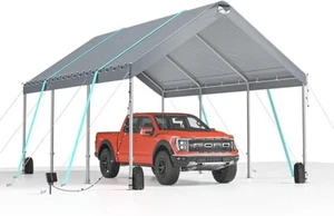 12x20 FT Carport Canopy Portable Car Garage with Metal Roof Adjustable Height - Picture 1 of 7