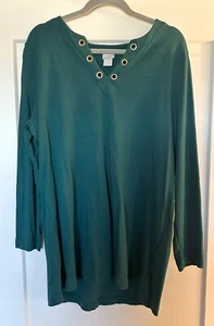 Chicos Top Size 3 EUC Women's Green Long Sleeve V-Neck Cotton - Picture 1 of 5