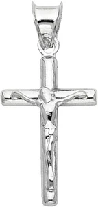 Genuino Real Oro Blanco 14K Cruz Jesús Crucifijo Dije Colgante Religioso - Imagen 1 de 2