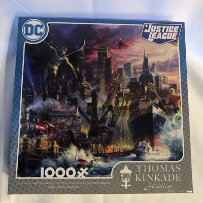 Thomas Kinkade DC Comics Justice League Showdown Gotham City 1000 Pc Puzzle  NIB - Image 1 of 2