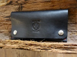 Black leather tobacco pouch collectable 30g 50g case handmade AU coloured thread - Picture 1 of 6