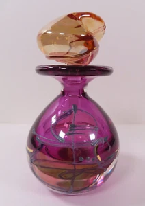 ION TAMAIAN Art Glass Lavender Perfume Bottle Purple w/ Gold Romania Signed COA - Picture 1 of 19