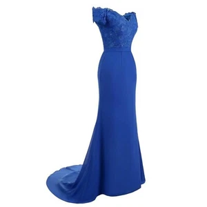 Sexy Damen Party Abschlussballkleid blau Spitze Chiffon trägerlos Fischschwanz volle Länge - Bild 1 von 5