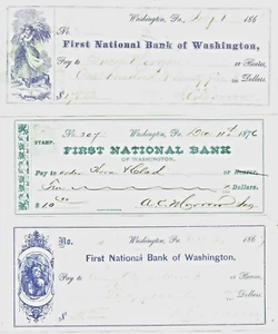 3 DIFF RARE CHECKS of FNB WASHINGTON PENNSYLVANIA 1860's-70's - Picture 1 of 1