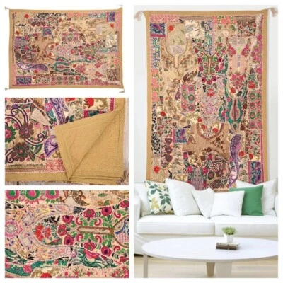 Vintage Wall Tapestry Cotton Hand Beads Embroidered Patchwork Ethnic Hanging 60" - Image 1 of 4