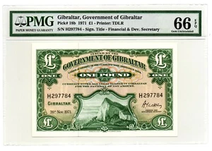 Gibraltar Government of Gibraltar 1 Pound 20.11.1971 Pick 18b PMG Gem Unc 66 EPQ - Picture 1 of 2