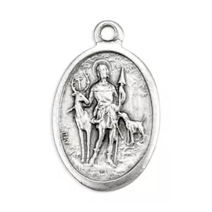Saint St. Hubert - Ruega por nosotros - Medalla de 1 pulgada en tono plateado italiano oxidado - Imagen 1 de 4