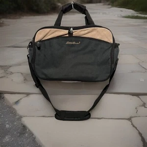 Eddie Bauer Canvas Leather Computer Green Pigskin Bag Commuter 11x15x6” EUC - Picture 1 of 12