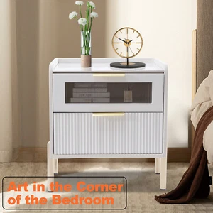Design Nightstand with 2 Drawers Modern End Table Bed Side Table Cabinet USA - Picture 1 of 12