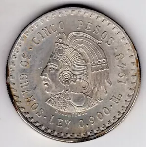 1948 MEXICO FIVE 5 PESOS LARGE SILVER WORLD COIN - Picture 1 of 4