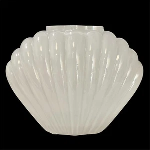 Vintage Glass Sea Scallop Shell Vase Art Deco White Glossy Hollywood Regency Big - Picture 1 of 14