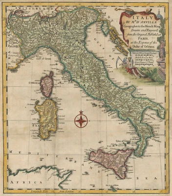 Antique Map "Italy by Mr. D'Anville" Thomas Jefferys, 1747 - Image 1 of 4