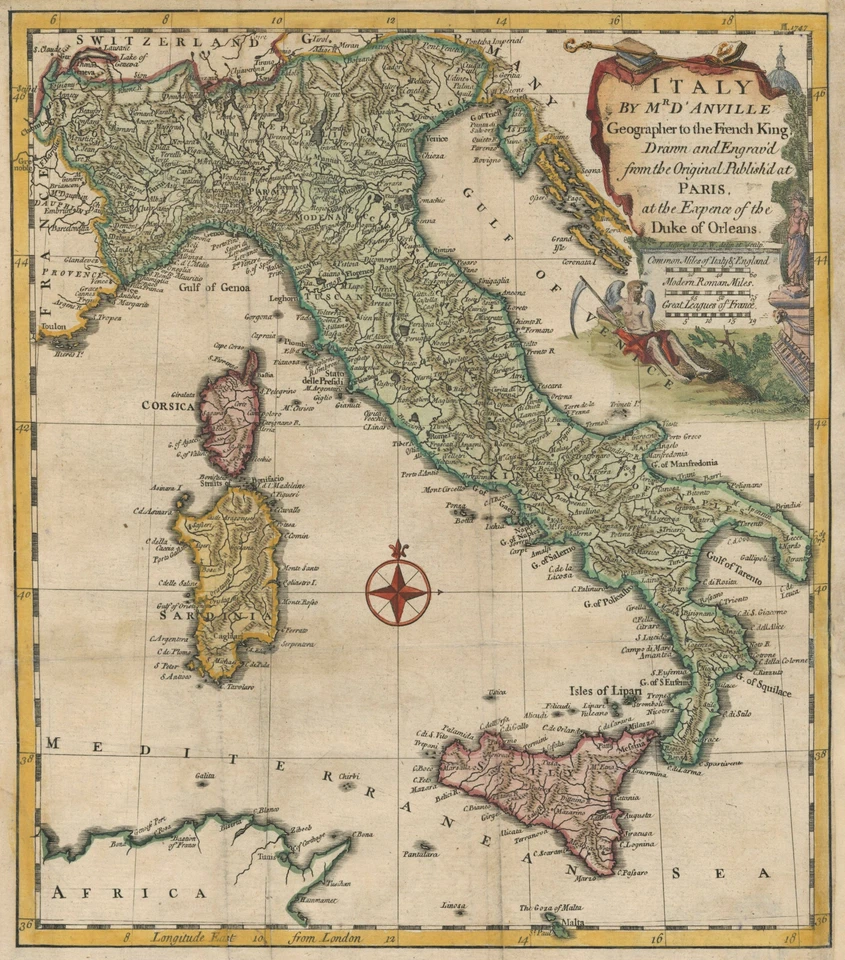 Antique Map "Italy by Mr. D'Anville" Thomas Jefferys, 1747 - Image 1 of 4