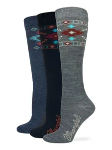Wrangler Ladies Merino Wool Blend Aztec Knee High Boot Socks 1 Pair Pack - Picture 1 of 6