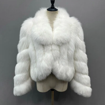 Women Cropped Real Fur Coat Luxury Lapel Collar Warm Short Fox Fur Overcoat - Image 1 of 4