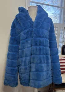 APPARIS Cappotto Uomo Blu Azzurro "Goldy" Vegan Pelliccia Ecopelliccia con Cappuccio Taglia L - Foto 1 di 8
