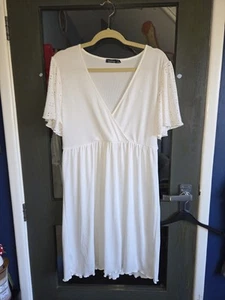 Boohoo White Rib Stretch Jersey Mock Wrap Summer Dress/Long Top Size 18 - Picture 1 of 7