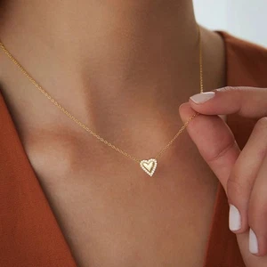 Moissanite Heart Necklace Pendant For Women 925 Sterling Silver Birthday Gift - Picture 1 of 6