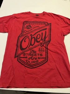 OBEY Propaganda Red T-Shirt LARGE Est 1989 "The Streets Are Ours" Shepard Fairey - Picture 1 of 3