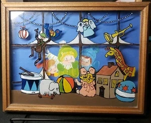 Primitive Hand Made Christmas Window Shadow Box 8.5" x 6.5" - Picture 1 of 6
