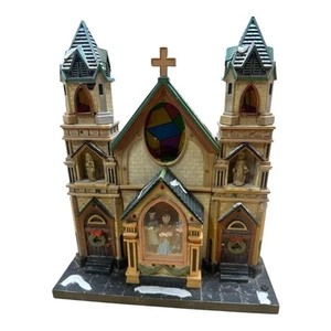 Vintage Snow Village Cathedral Church Christmas Choir Music Light Show 10 Inches - Picture 1 of 7