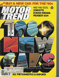 Motor Trend Magazine October 1979- Corvette, Dodge Mirada, Peugeot 604 - Imagen 1 de 2