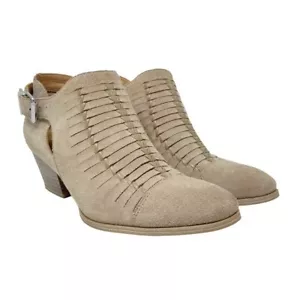 Franco Sarto Shoes Womens 6.5M Great Tan Leather Upper Booties Woven Block Heel - Picture 1 of 13