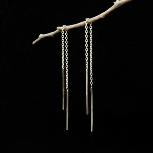 NEW Genuine Solid Yellow 9ct 9k Gold Thread Ladies Earrings 95 mm Stamped 375 - Picture 1 of 18