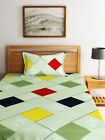 Colorful Geometric Red & Green Microfiber Bedsheet With Pillow Cover For Bed